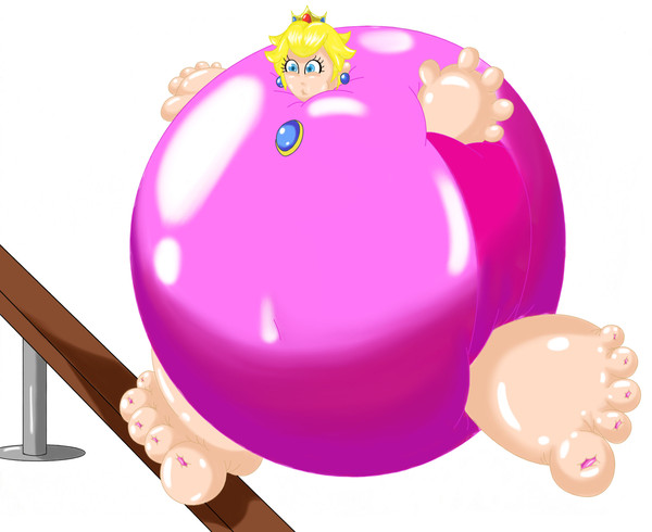 Here is Princess Peach all blown up like a balloon with her... 